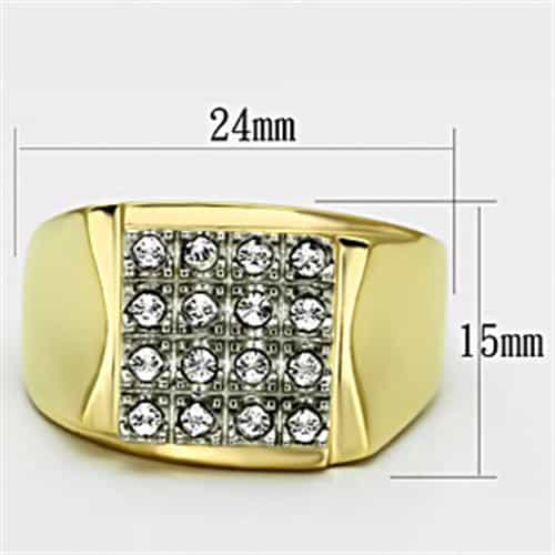 Stainless Steel Gold IP CZ Grid Pave Raised Square Mens Ring view 4