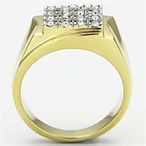 Stainless Steel Gold IP CZ Grid Pave Raised Square Mens Ring view 6