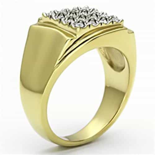 Stainless Steel Gold IP CZ Grid Pave Raised Square Mens Ring view 8