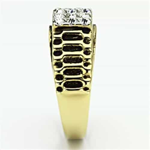 Stainless Steel Gold IP CZ Cluster Black Enamel Tiger Stripe Ring view 8