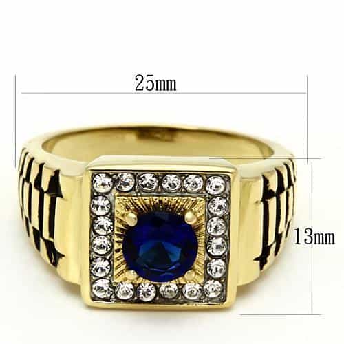 Stainless Steel Gold IP CZ Round Sapphire Pave Square Mens Ring view 4