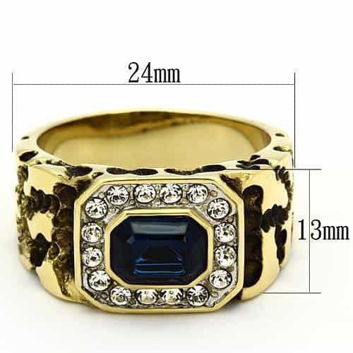 Stainless Steel Gold IP CZ Emerald Cut Sapphire Nugget Ring view 4