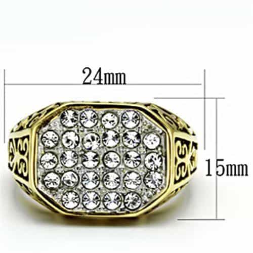 Stainless Steel Gold IP CZ Cluster Pave Scroll Side Square Ring view 4