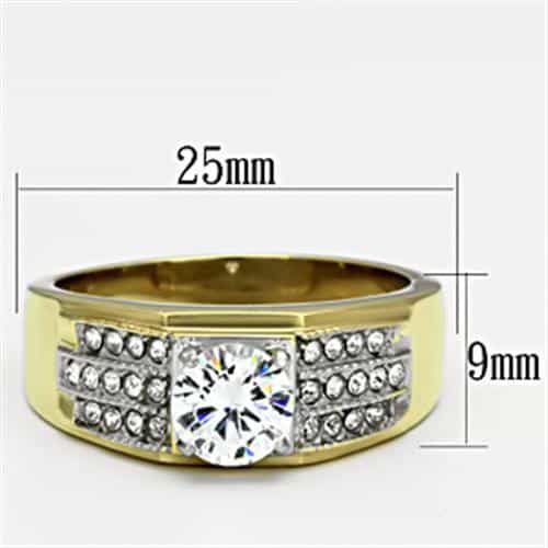 Stainless Steel Gold IP CZ Emerald Cut Sapphire Pave Wing Ring view 4