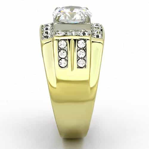 Stainless Steel Gold IP CZ Round Clear Large Pave Square Ring view 8