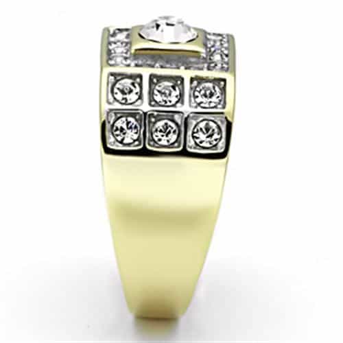 Stainless Steel Gold IP CZ Round Clear Square Halo Two Tone Ring view 8