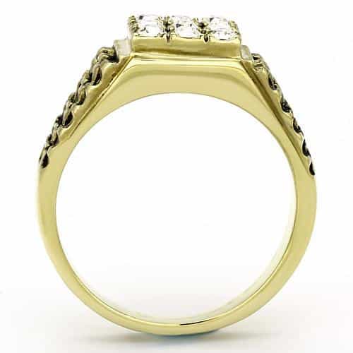 Stainless Steel Gold IP CZ Grid Pave Rope Crosshatch Square Ring view 6