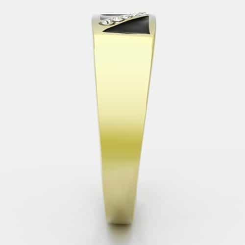 Stainless Steel Gold IP Black Enamel CZ Triangle Accent Mens Ring view 8