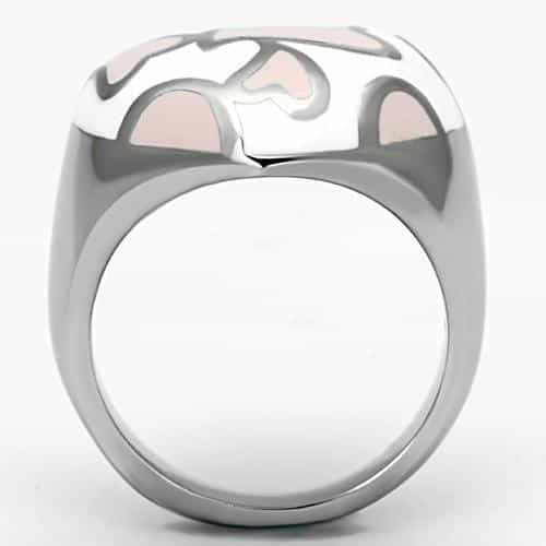 Stainless Steel Silver White Peach Enamel Abstract Cloud Ring view 6