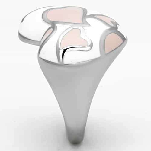 Stainless Steel Silver White Peach Enamel Abstract Cloud Ring view 8