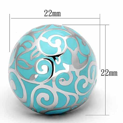 Stainless Steel Silver Teal Enamel Scroll Filigree Dome Ring view 4