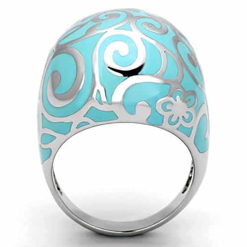 Stainless Steel Silver Teal Enamel Scroll Filigree Dome Ring view 6