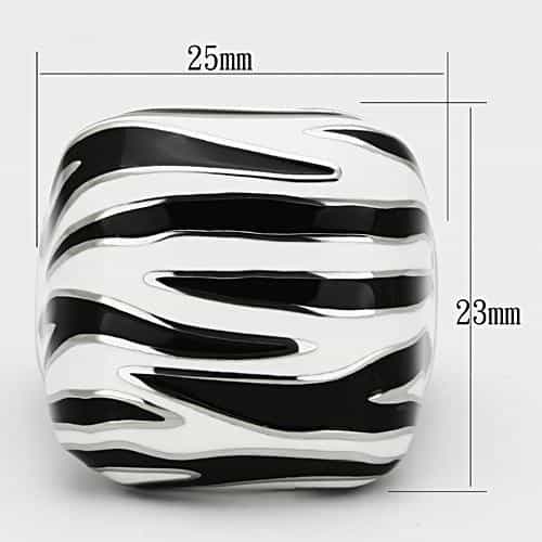 Stainless Steel Silver Black White Enamel Zebra Stripe Ring view 4