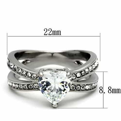 Stainless Steel Silver CZ Round Clear Pave Split Band Ring view 4