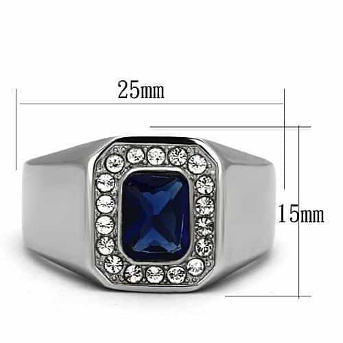 Stainless Steel Silver CZ Emerald Cut Sapphire Halo Octagon Ring view 4
