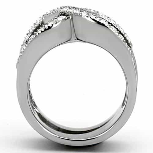 Stainless Steel Silver CZ Baguette Round Infinity Crossover Ring view 6