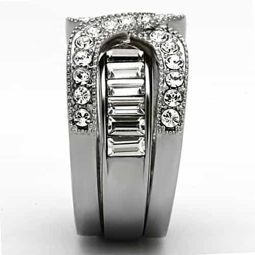 Stainless Steel Silver CZ Baguette Round Infinity Crossover Ring view 8