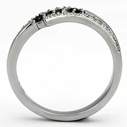 Stainless Steel Silver CZ Round Black CZ Accent Crossover Ring view 6