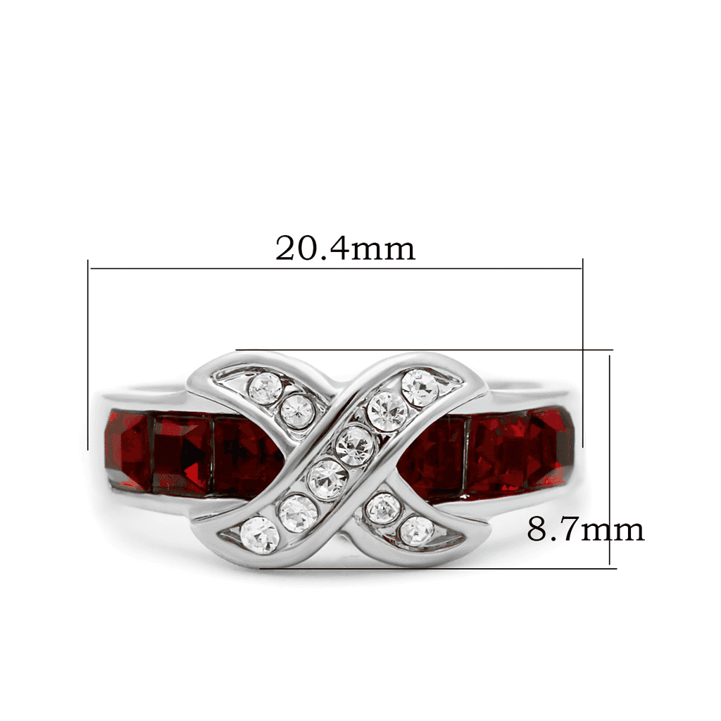 Stainless Steel Red Crystal CZ Crossover X Ring view 8