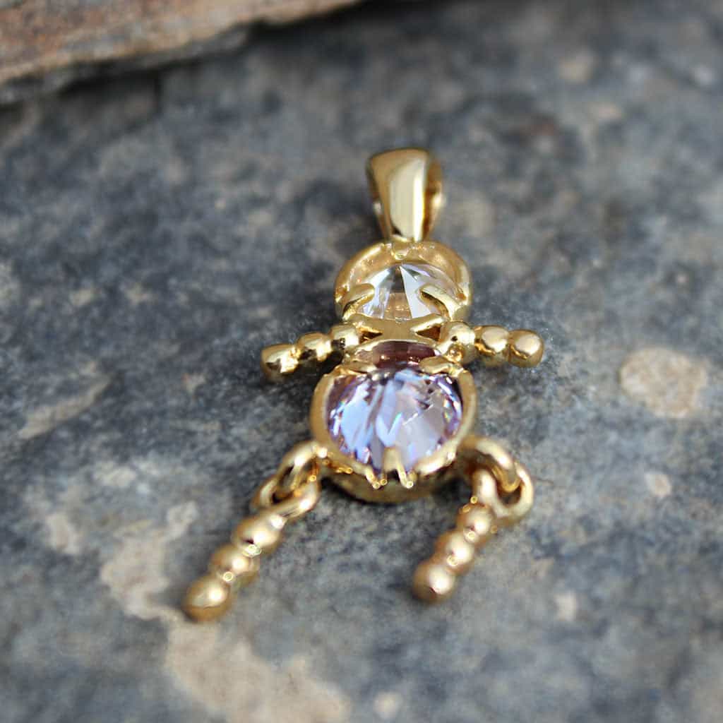 Brass Gold Pink CZ Stick Figure Charm Pendant view 3