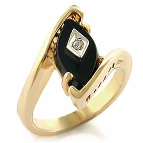 Brass Black Onyx Gold CZ Bypass Ring | The Stainless Jewelry view 1