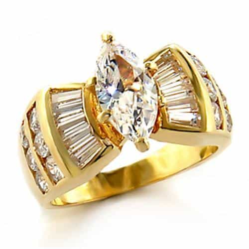 Brass Gold Marquise CZ Baguette Cocktail Ring view 1