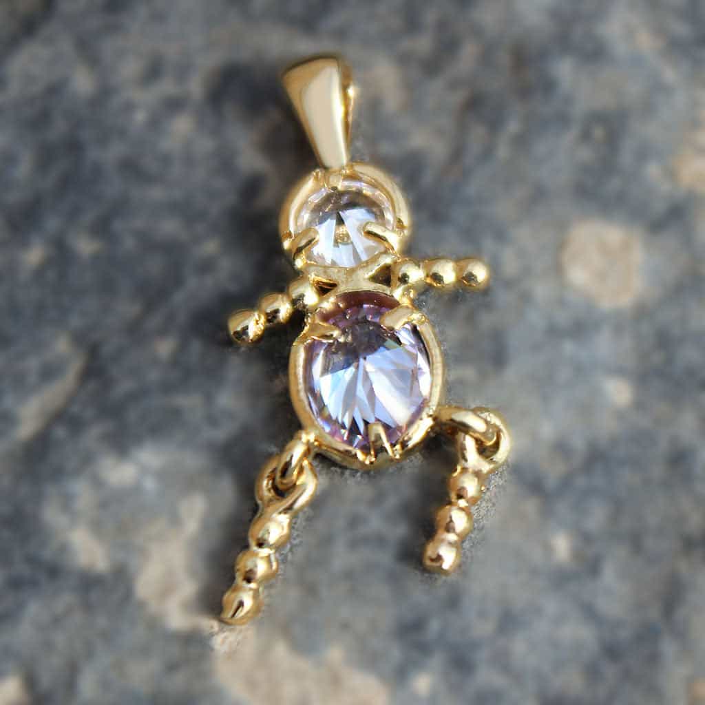 Brass Gold Pink CZ Stick Figure Charm Pendant view 2