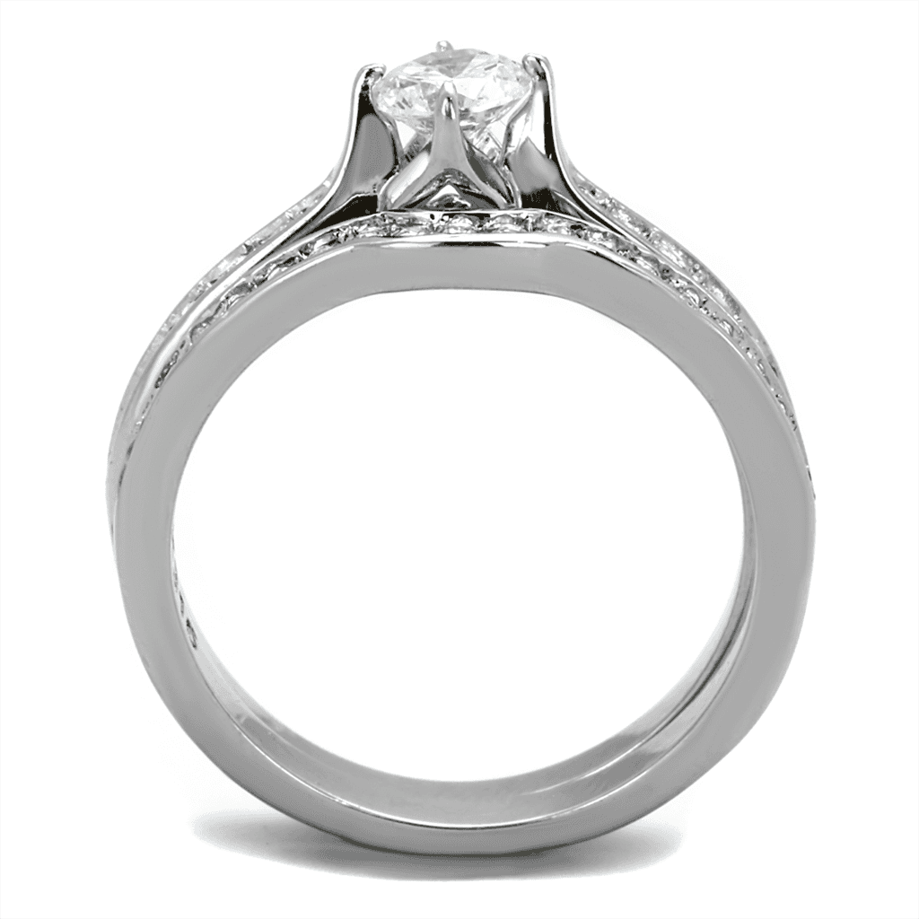 Stainless Steel CZ Round Halo Cathedral Bridal Ring view 3