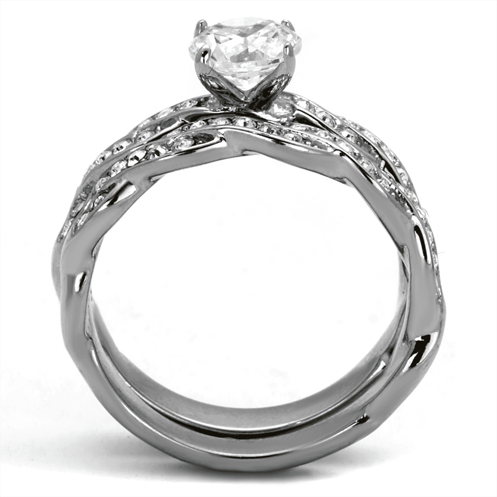 Stainless Steel CZ Round Solitaire Twisted Infinity Bridal Ring view 3