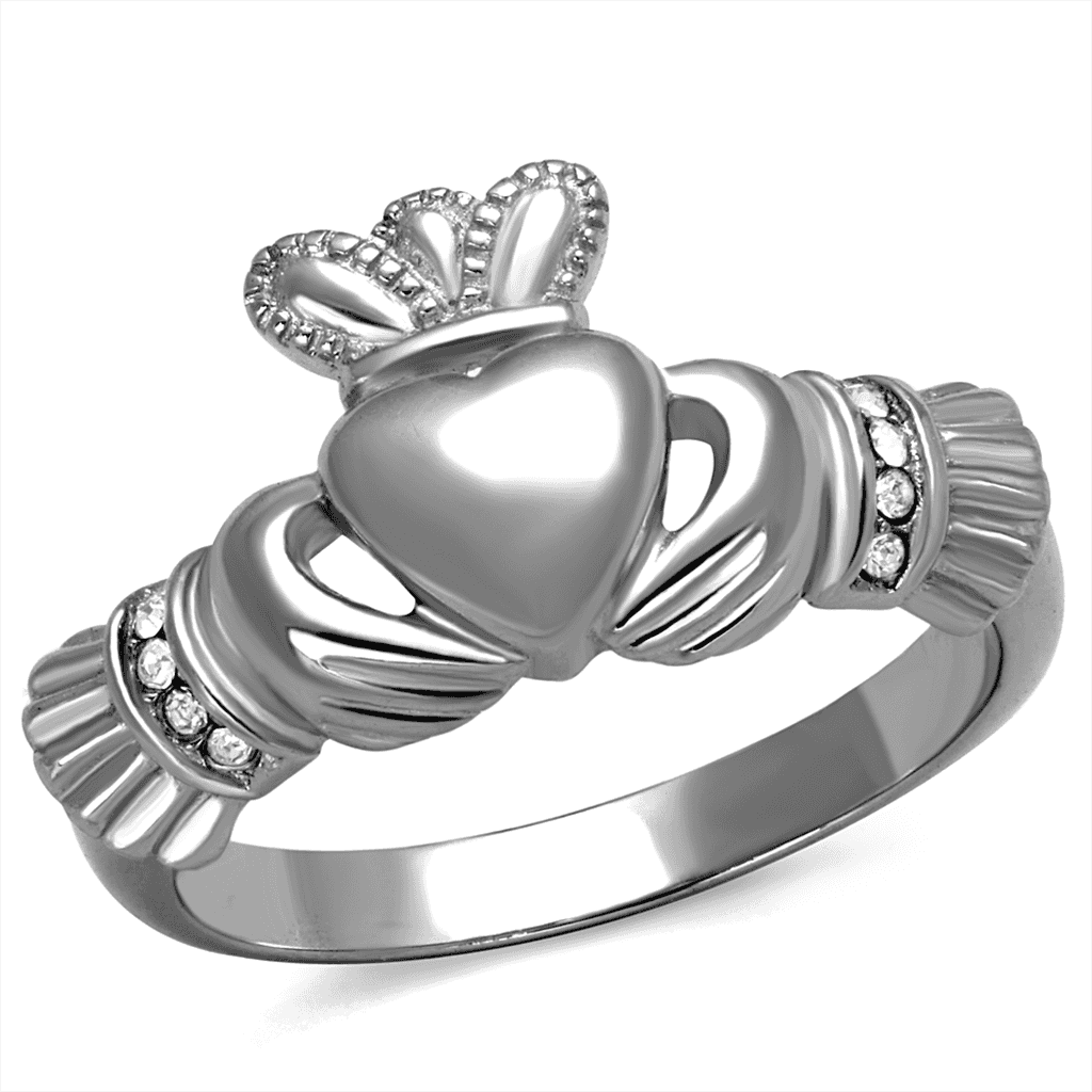 Stainless Steel Polished Claddagh Heart Crown Ring view 1