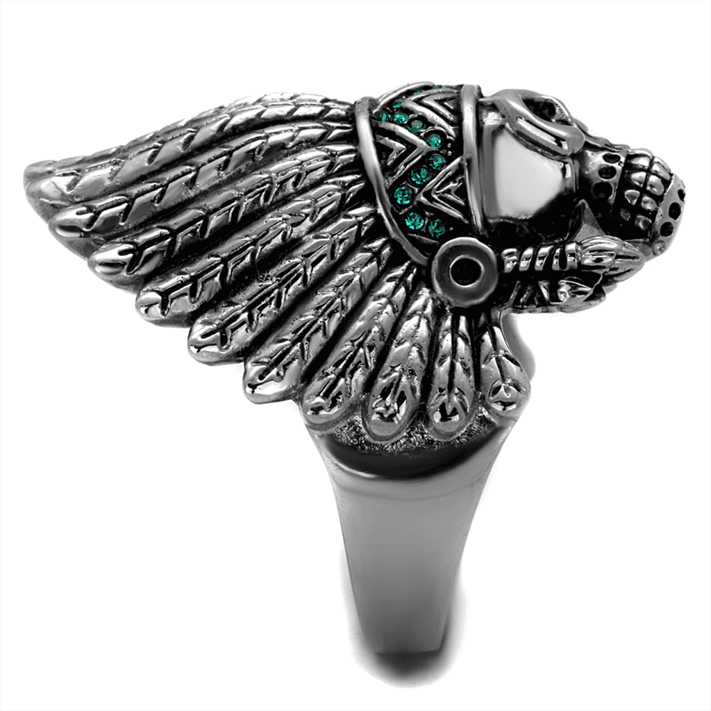Stainless Steel Skull Native American Headdress Ring view 4