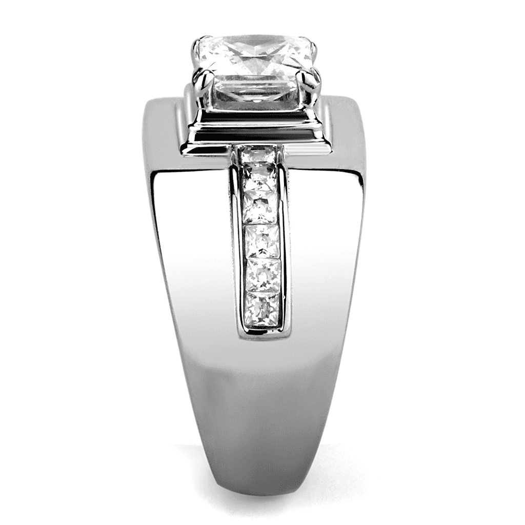 Stainless Steel CZ Princess Cut Square Halo Pave Ring view 7