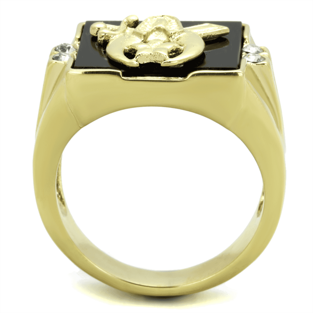 Stainless Steel Gold IP Masonic Shriner Black Onyx Signet Ring view 3
