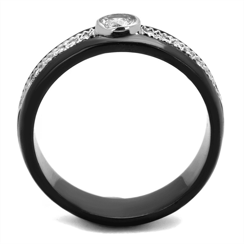 Stainless Steel Black IP CZ Bezel Channel Band Ring view 3