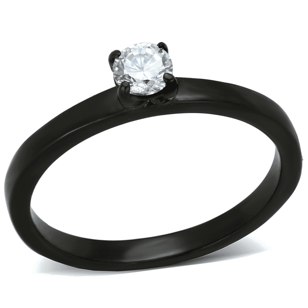 Stainless Steel Black IP CZ Round Solitaire Slim Ring view 5