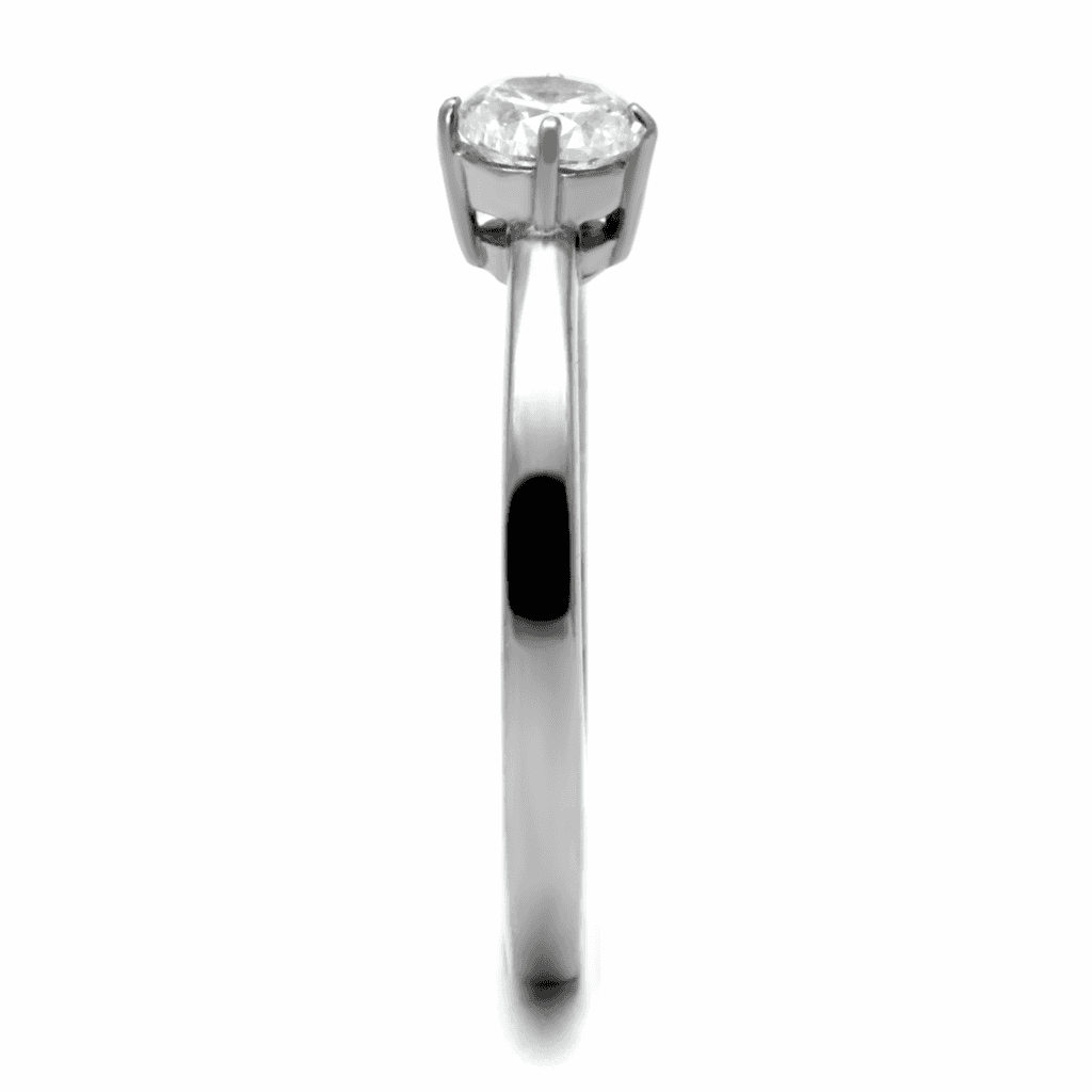 Stainless Steel CZ Round Solitaire Thin Band Ring view 7