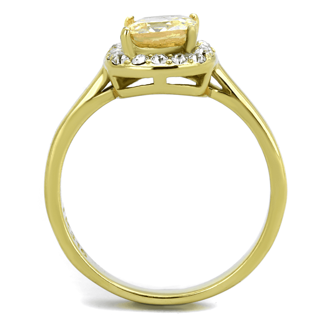 Stainless Steel Gold IP Champagne Cushion CZ Halo Ring view 5