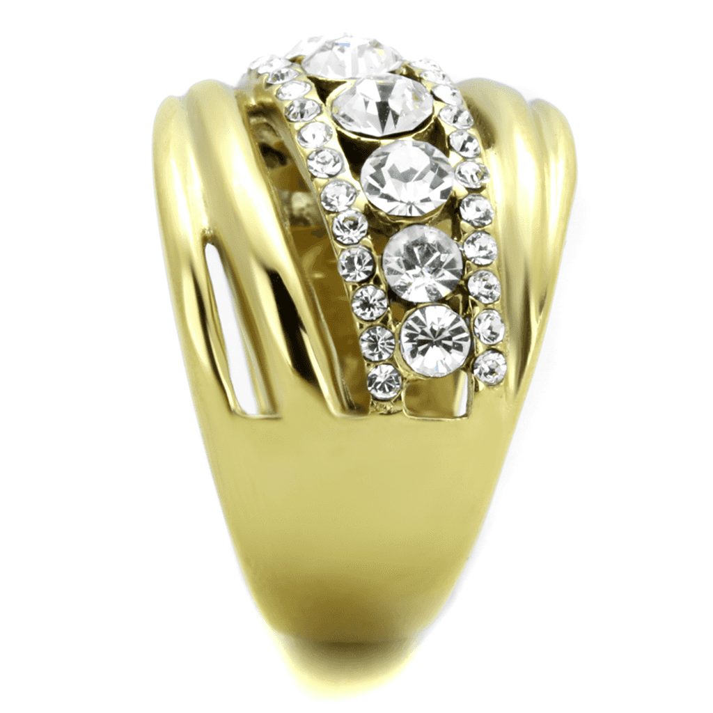 Stainless Steel Gold IP CZ Round Marquise Wide Band Ring view 8