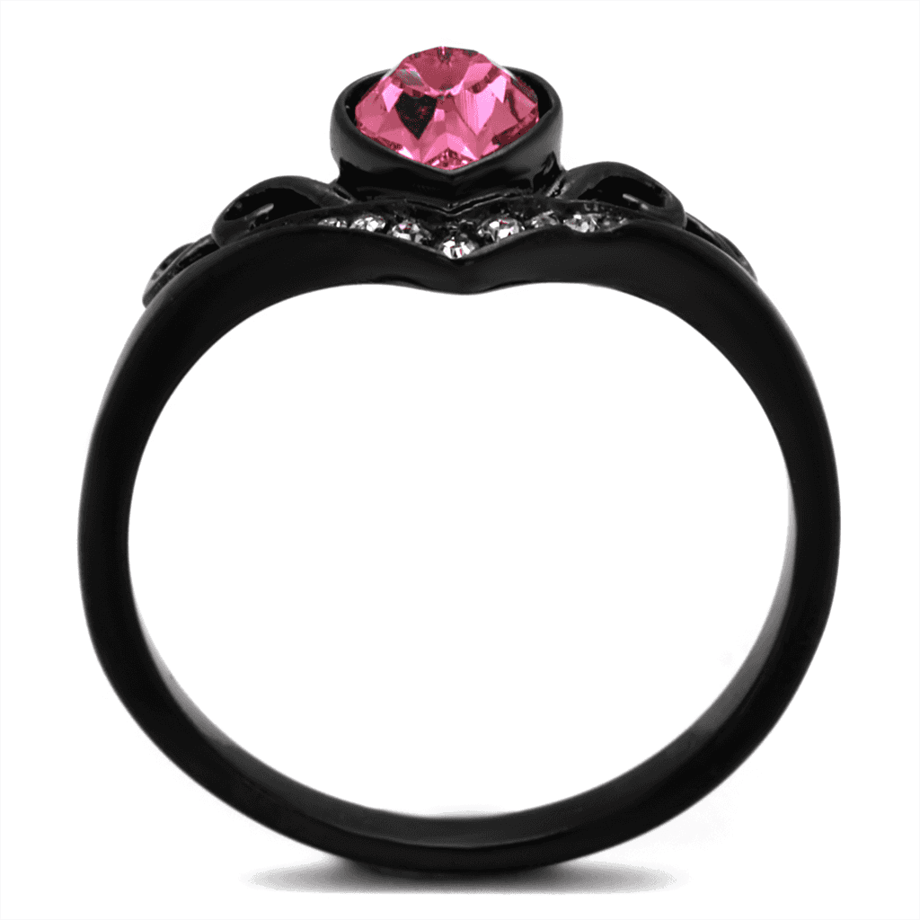 Stainless Steel Black IP Pink Heart Scroll Filigree CZ Pave Ring view 3