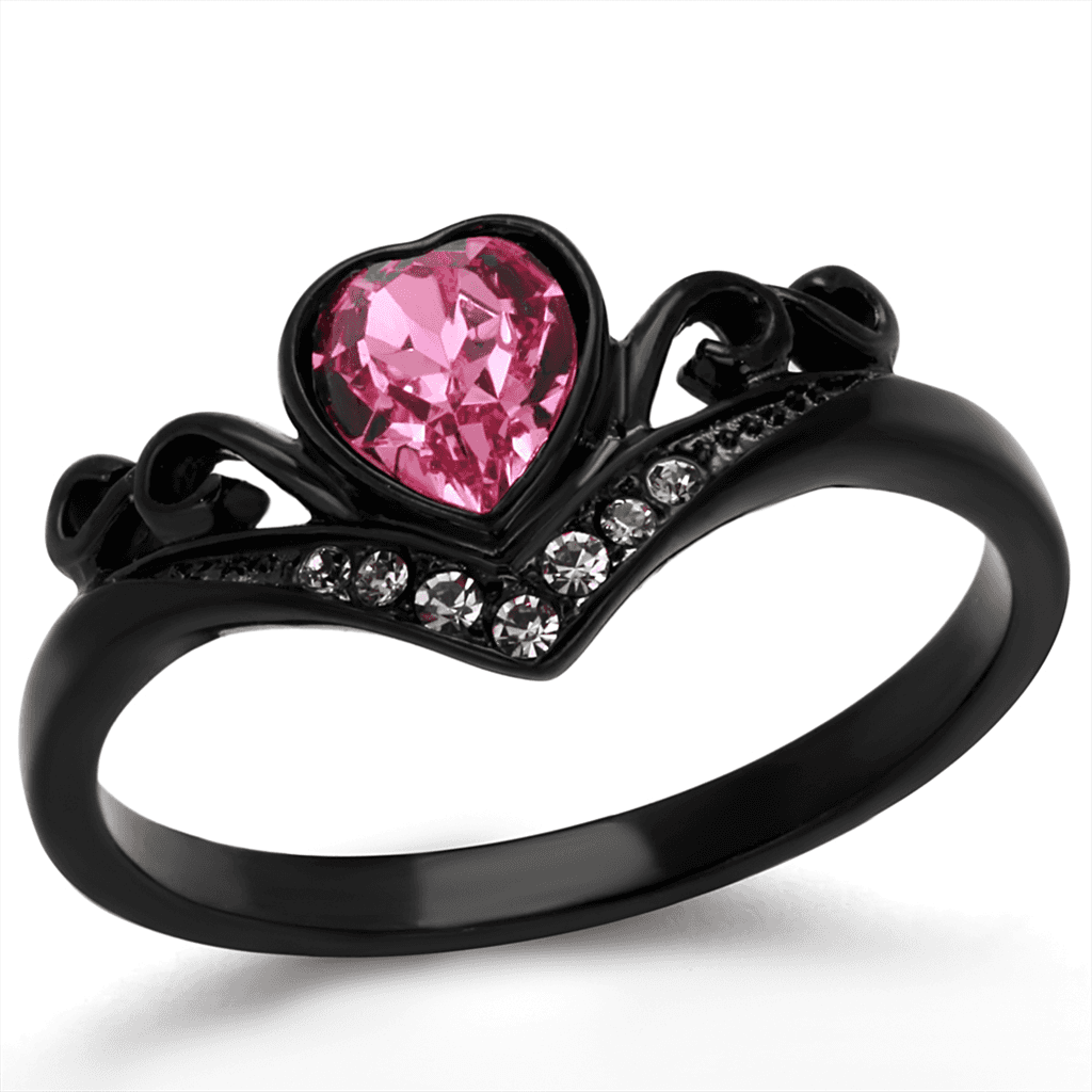 Stainless Steel Black IP Pink Heart Scroll Filigree CZ Pave Ring view 5