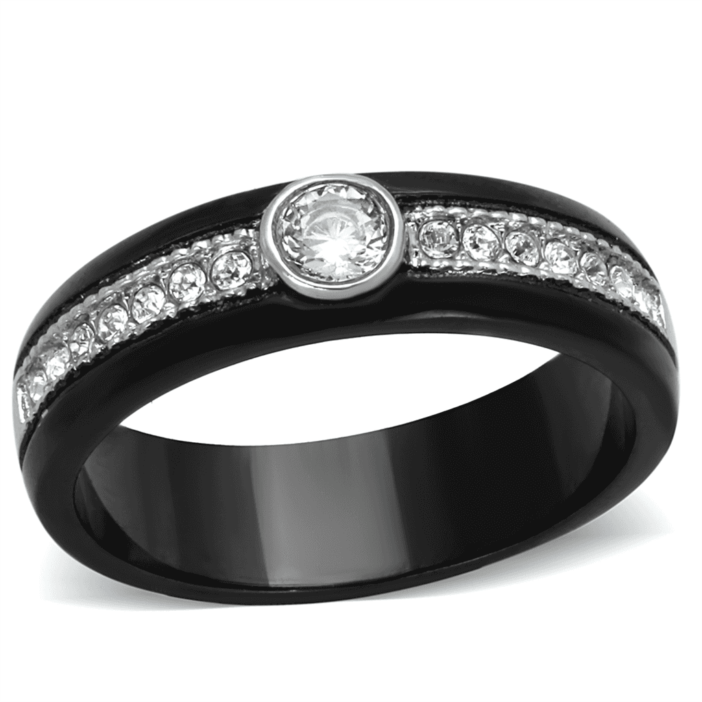 Stainless Steel Black IP CZ Bezel Channel Band Ring view 5