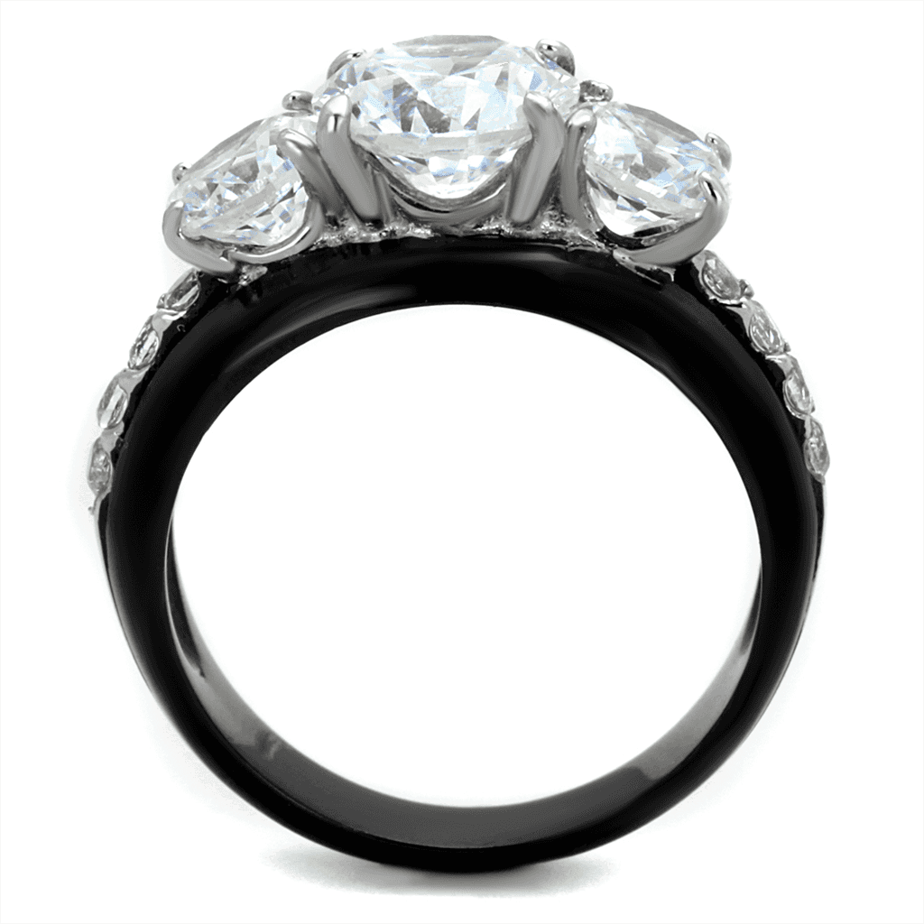 Stainless Steel Black IP CZ Round Three Stone Ring view 3