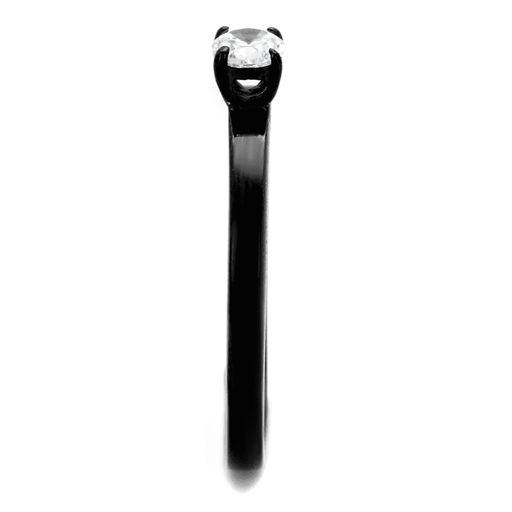 Stainless Steel Black IP CZ Round Solitaire Slim Ring view 4