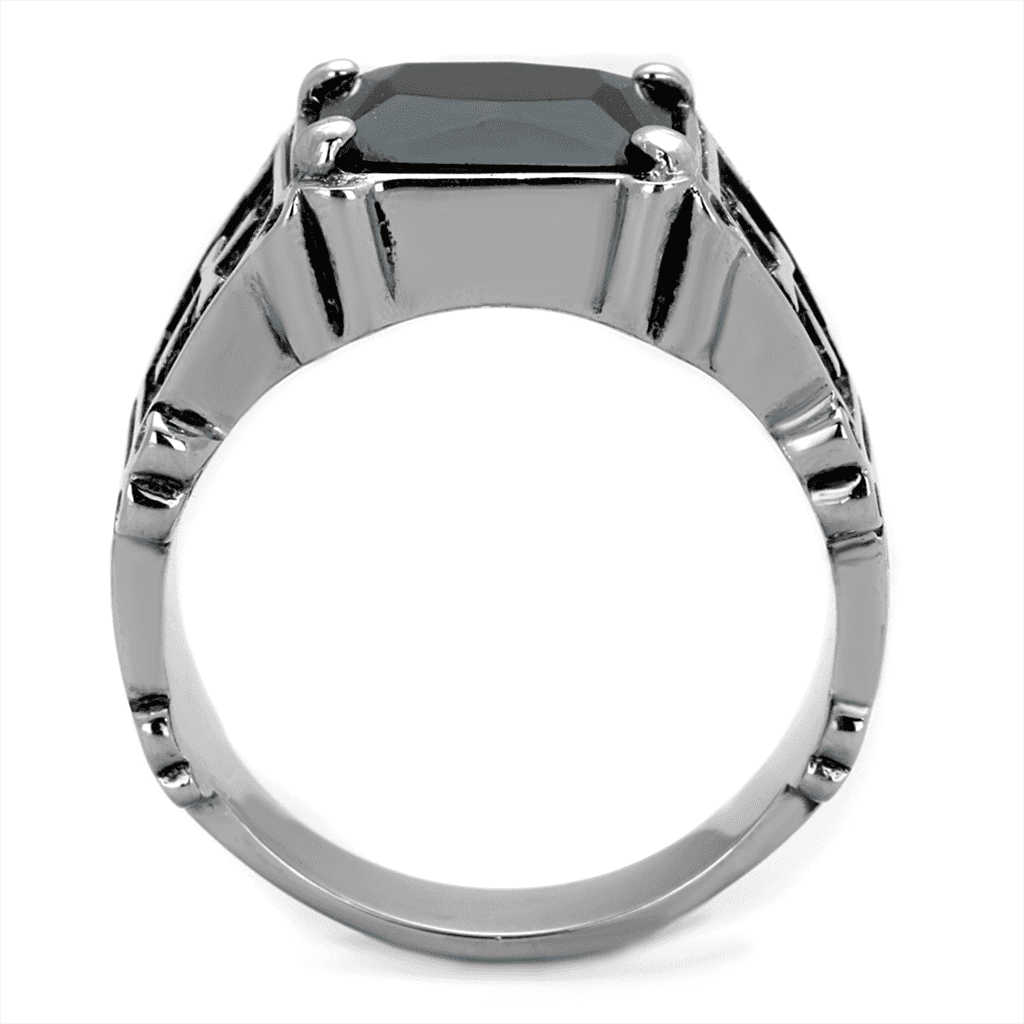 Stainless Steel Black Onyx Emerald Cut Cross Detail Mens Ring view 3