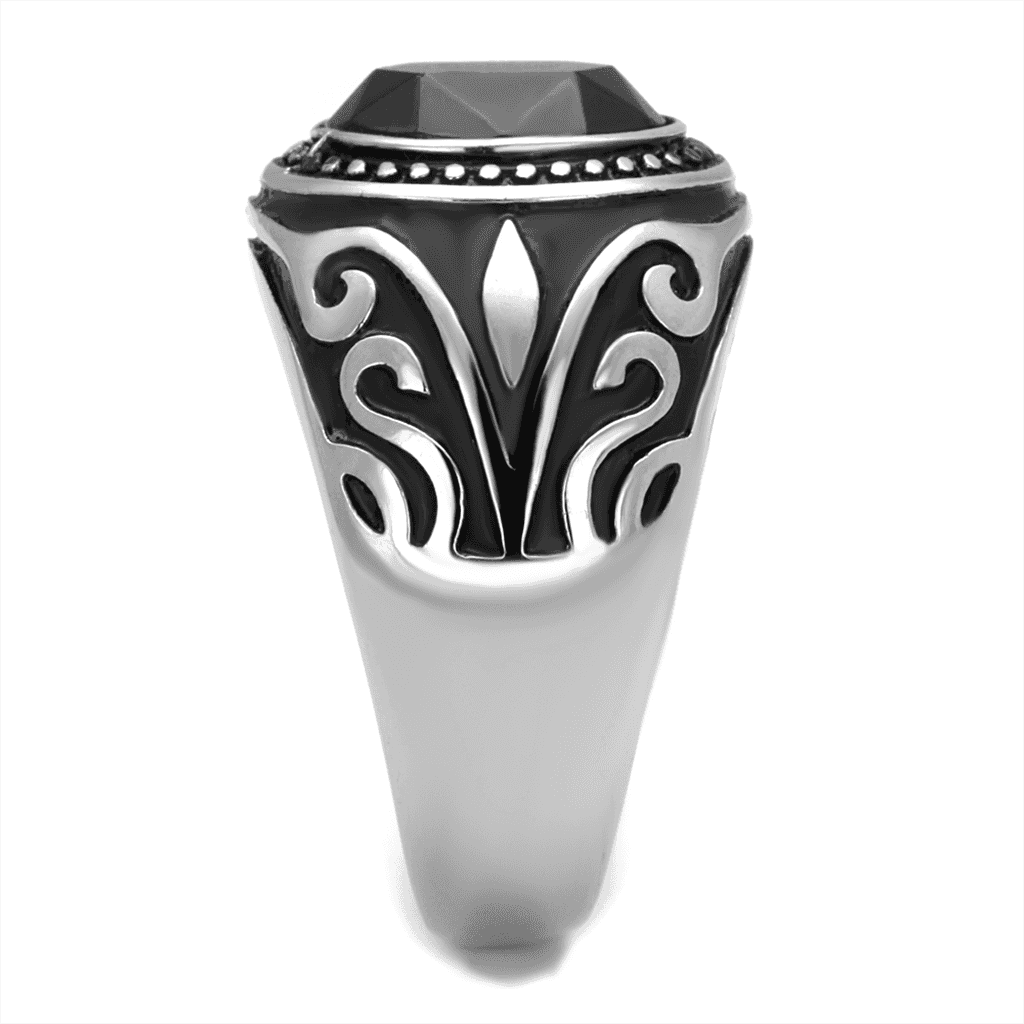 Stainless Steel Black Onyx Oval Tribal Scroll Mens Signet Ring view 9