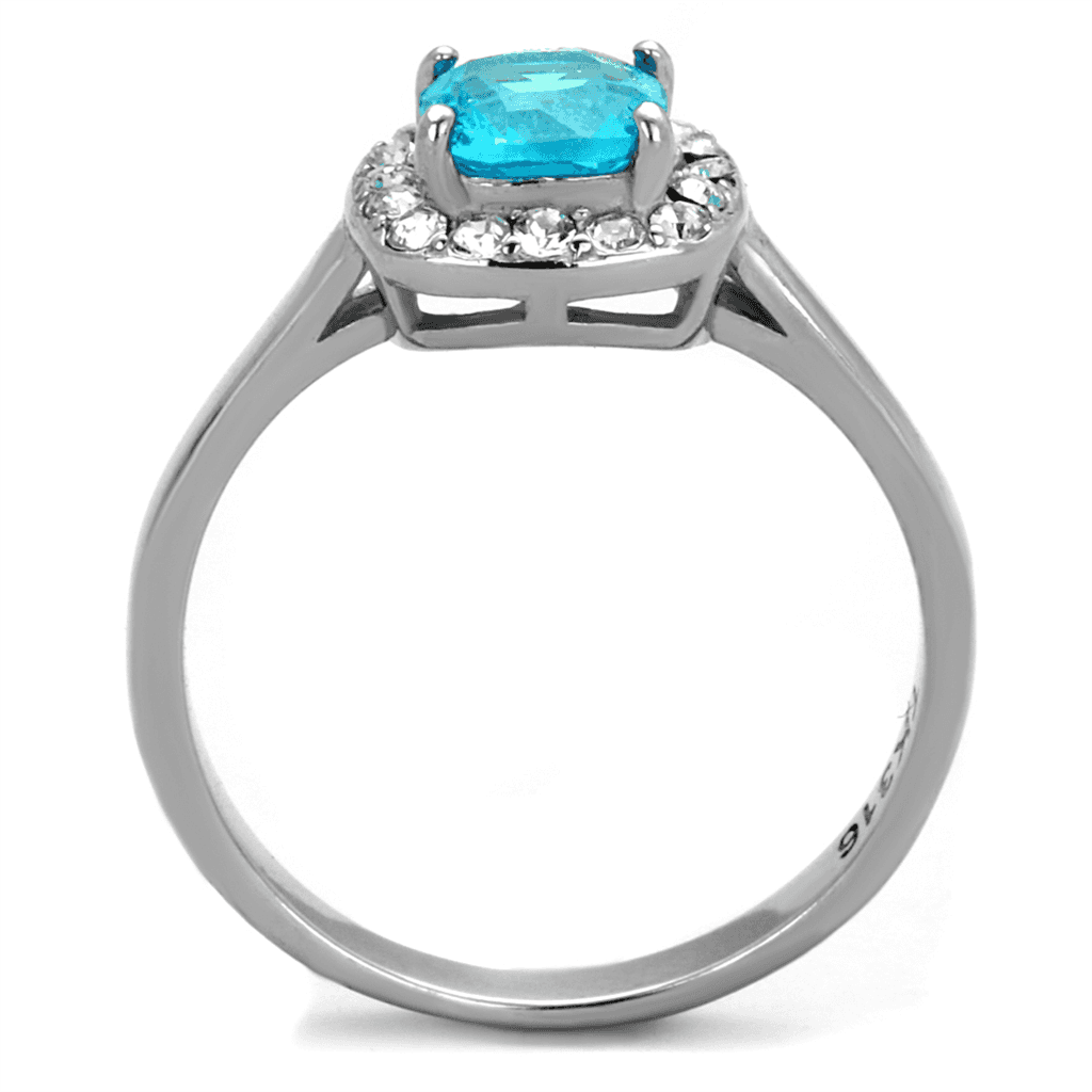 Stainless Steel Blue Topaz Cushion CZ Halo Ring view 7