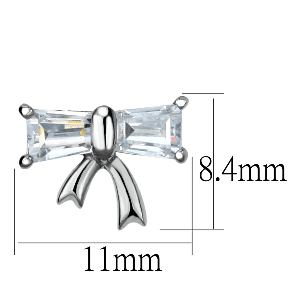 Stainless Steel CZ Baguette Bow Ribbon Stud Earrings view 2