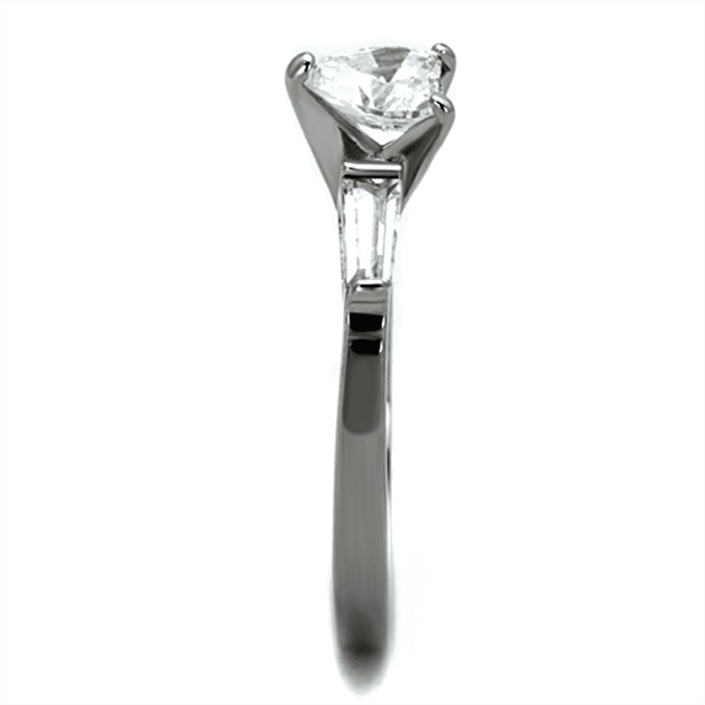 Stainless Steel CZ Heart Solitaire Baguette Accent Ring view 10