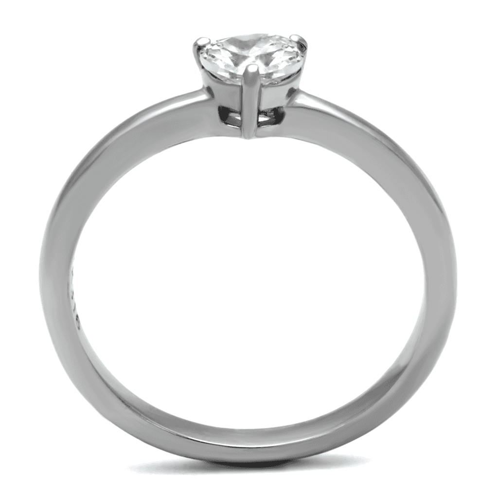 Stainless Steel CZ Heart Solitaire Thin Band Ring view 10