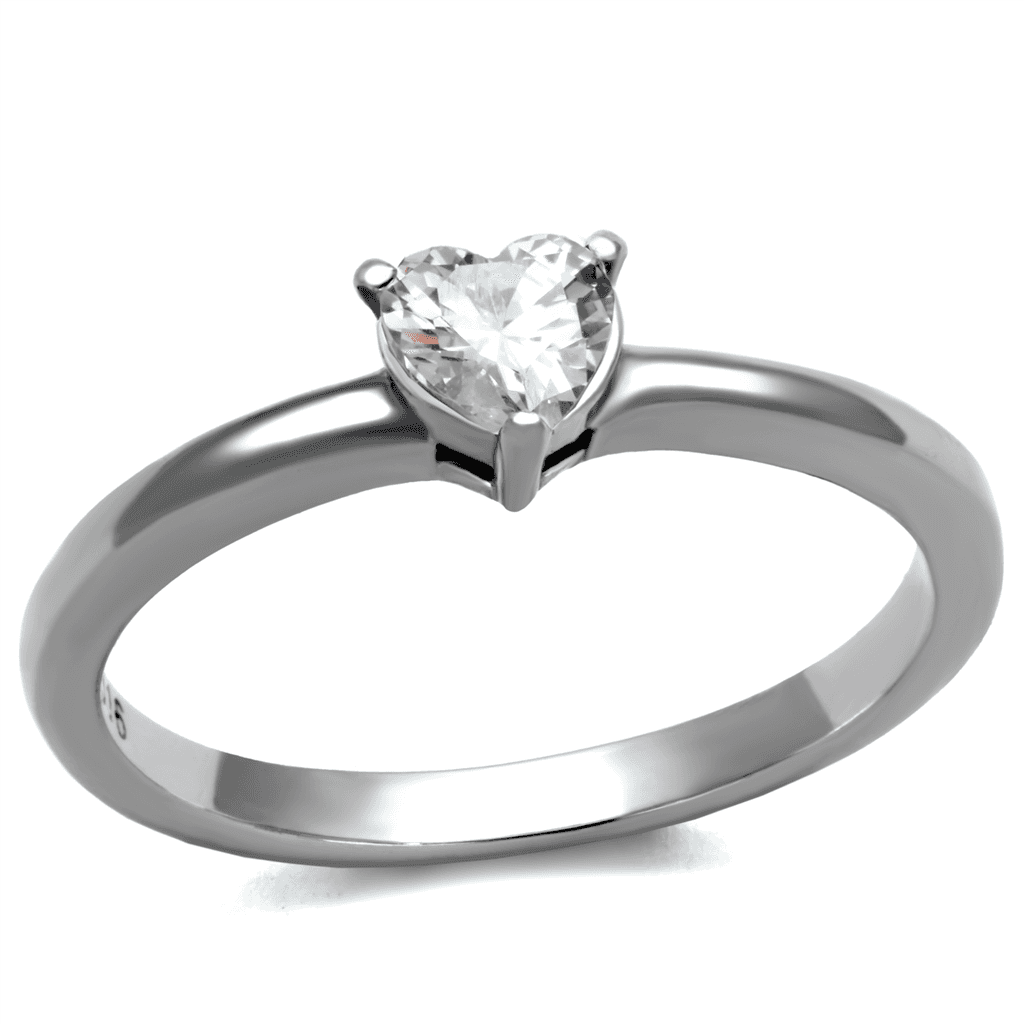 Stainless Steel CZ Heart Solitaire Thin Band Ring view 11